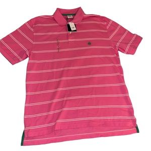 Brooks Brothers 1818 Pink Stripe 100% Cotton Polo Pique Knit Shirt Large NWT